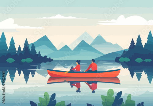 two people in a canoe on a lake