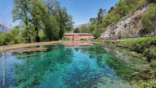 Idyllic view at Posta Fibreno Lake Natural Reserve. In the province of Frosinone, Lazio, Italy. photo