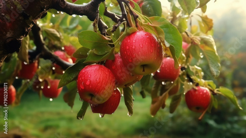 red apple at farm with water drop