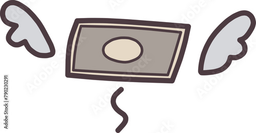 シンプルにデフォルメした紙幣に羽が生えて飛んでいくイラスト