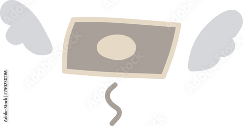 シンプルにデフォルメした紙幣に羽が生えて飛んでいくイラスト