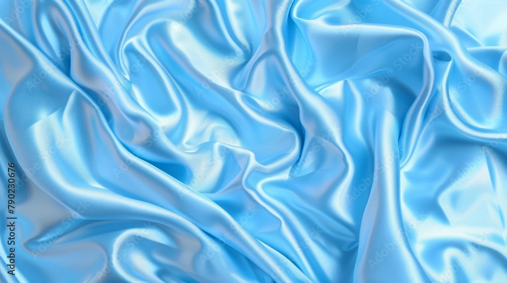 Mesmerizing swirls of light blue satin fabric flow and cascade, creating a serene and elegant visual texture. Mesmerizing swirls of light blue satin fabric flow and cascade, creating a serene and elegant visual texture.