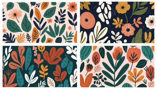Set of Seamless Patterns. Eternal Garden. Collection of Beautiful and Modern Seamless Vector Backgrounds of Plants and Flowers.