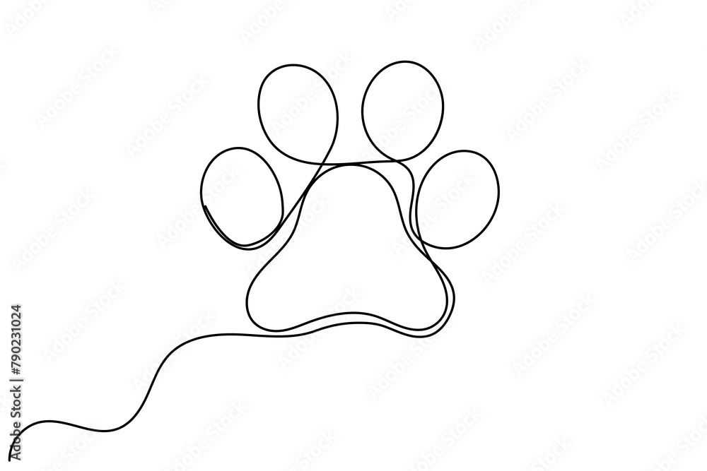 Dog or cat paw footprint and heart in continuous one line drawing of ...