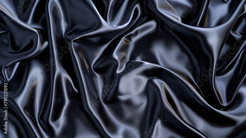 Captivating waves and folds of luxurious black satin create a hypnotic abstract texture with alluring depth and contrast.