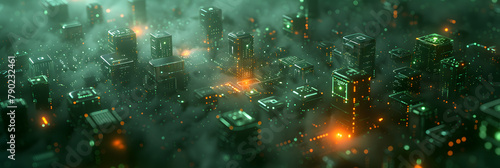 Dark Emerald Urban Setting with Modern Wearable Tech