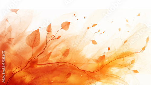 A painting of leaves blowing in the wind with orange and yellow colors