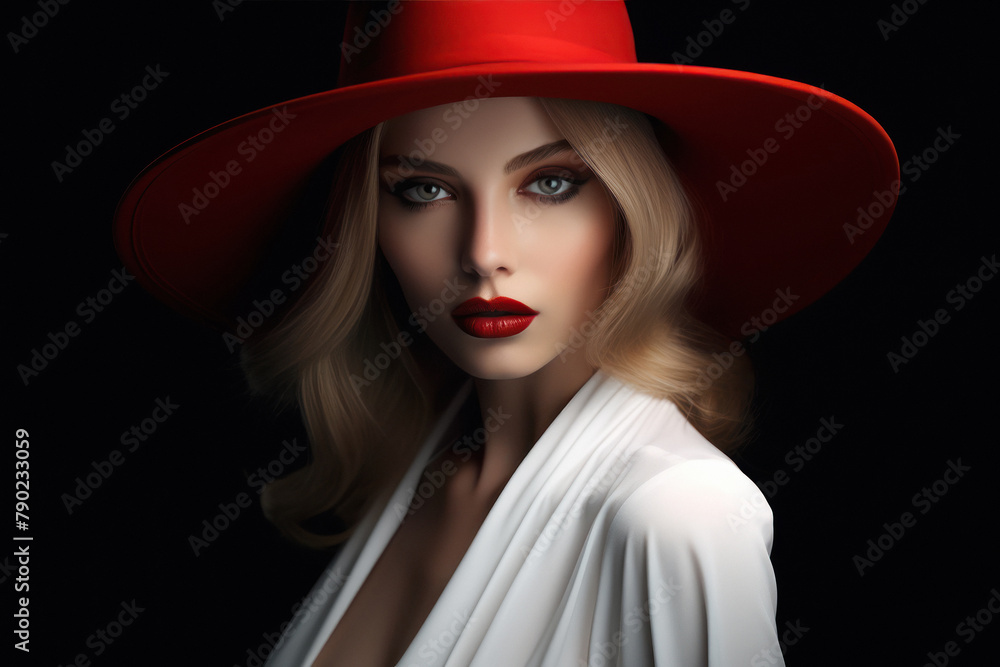 Beautiful woman in big fashionable hat Beautiful woman in big fashionable hat