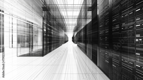 A large room with many computer servers