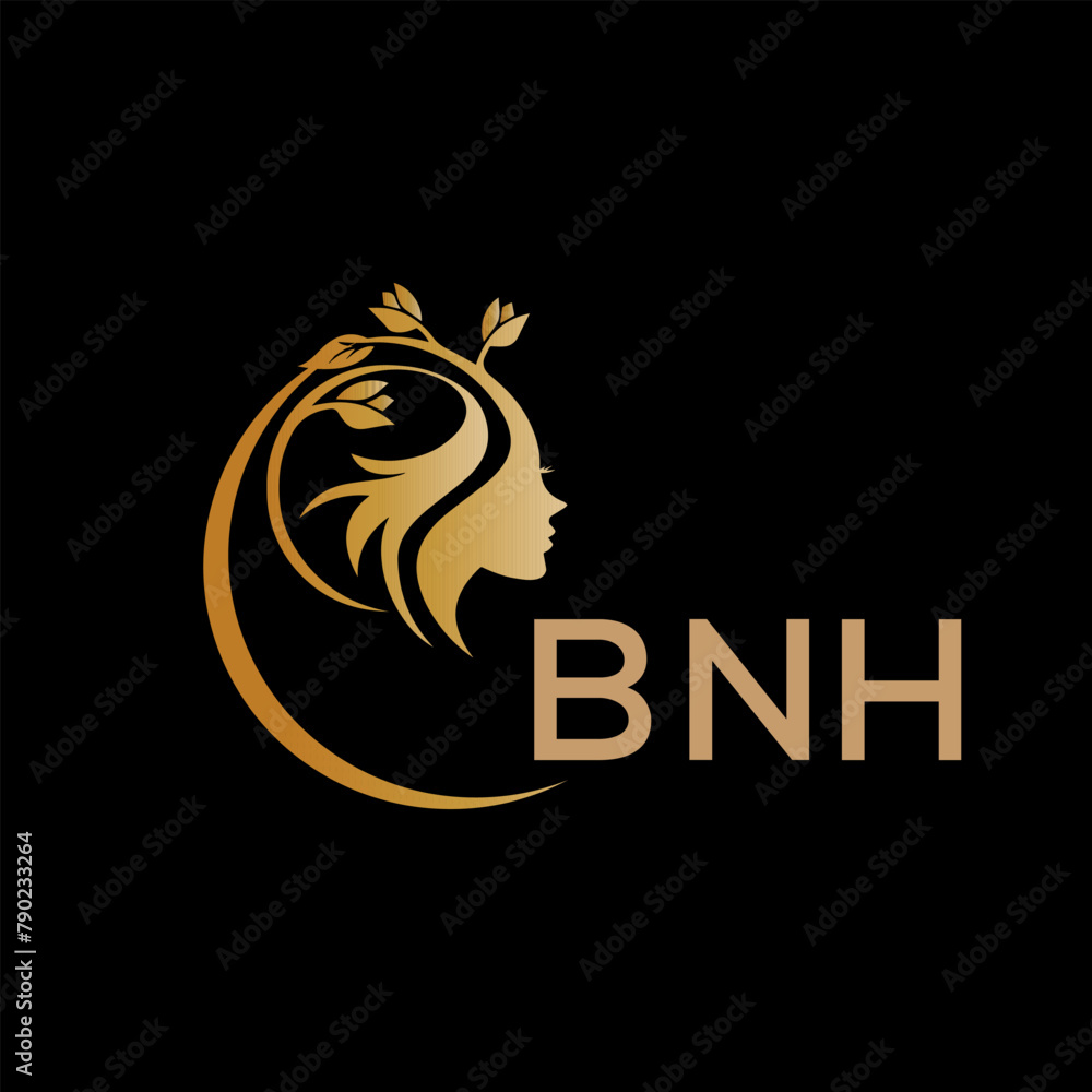 BNH letter logo. best beauty icon for parlor and saloon yellow image on black background. BNH Monogram logo design for entrepreneur and business.	
