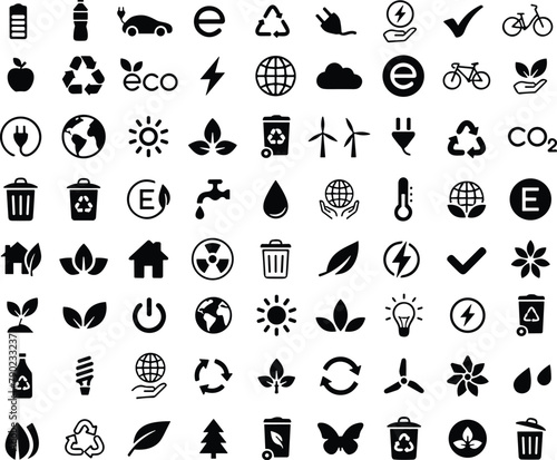 Big set of Green and clean ecology energy sources. Recycle. Nature and Renewable Energy. Green Energy and Natural Resource Conservation. Eco Icons. green electricity icons. Vector