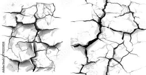 Dangerous cracking, broken ground destruction or ink destroy effect collapse isolated vector set