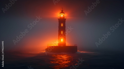 A long exposure of a lighthouse at twilight, its beam slicing through the mist and guiding ships to safety