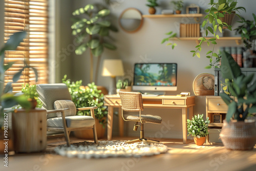 Miniature Scandinavian-inspired office decor featuring light wood and neutral tones.