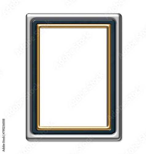 Realistic Rectangular picture frame isolated on a transparent background. Chrome steel, Golden Border Frame. Wall Photo Frame