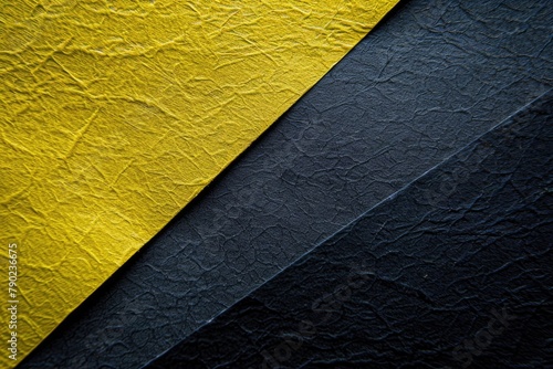 Black And Yellow. Yellow Textured Paper against Black Wall Background photo