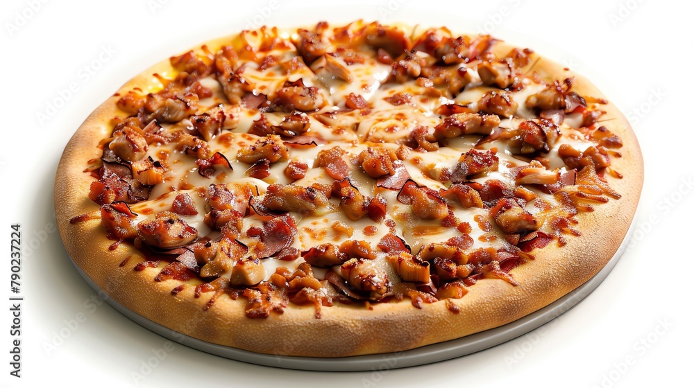 BBQ Chicken pizza, clip art style, isolated white, soft shadows, slightly angled top view