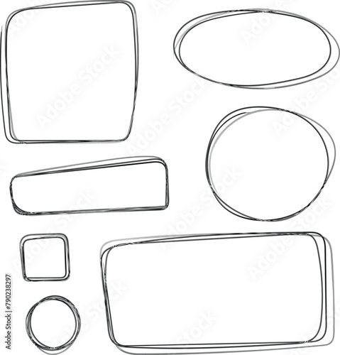 Set of hand drawn rectangles and circles