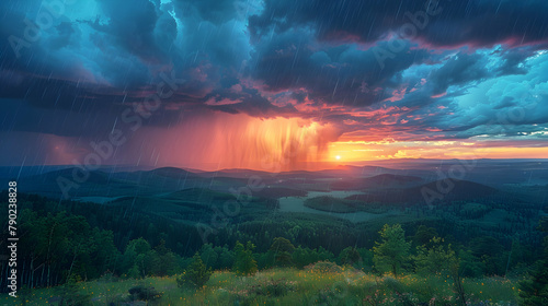 A severe thunderstorm rolling in over a mountain range, the clouds dark and heavy, ready to release torrential rain