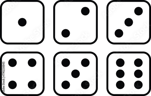 Game dice. Set of Ludo game dice collection. Dice in a line design from one to six. monochrome dices Vector illustration