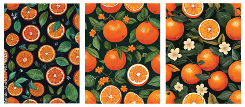 Sunrise Citrus. Fresh Orange Collection in Vertical Vector Background.