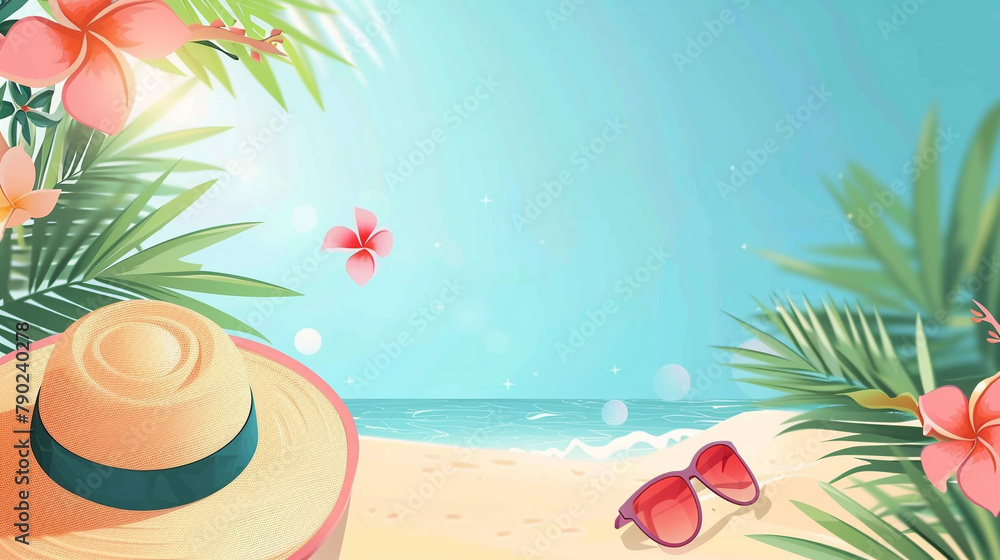 Summer template background with sand beach cute minimal style