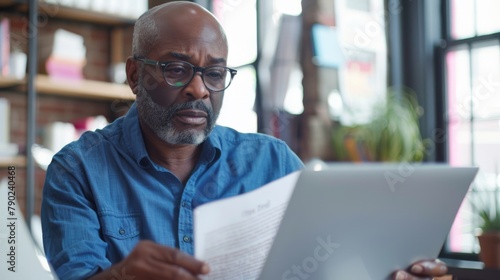 A Man Concentrating on Document