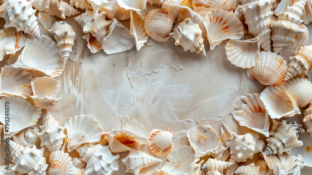 texture of a mirror frame, crushed seashells as material for the frame, copy and text space, 16:9
texture of a mirror frame, crushed seashells as material for the frame, copy and text space, 16:9