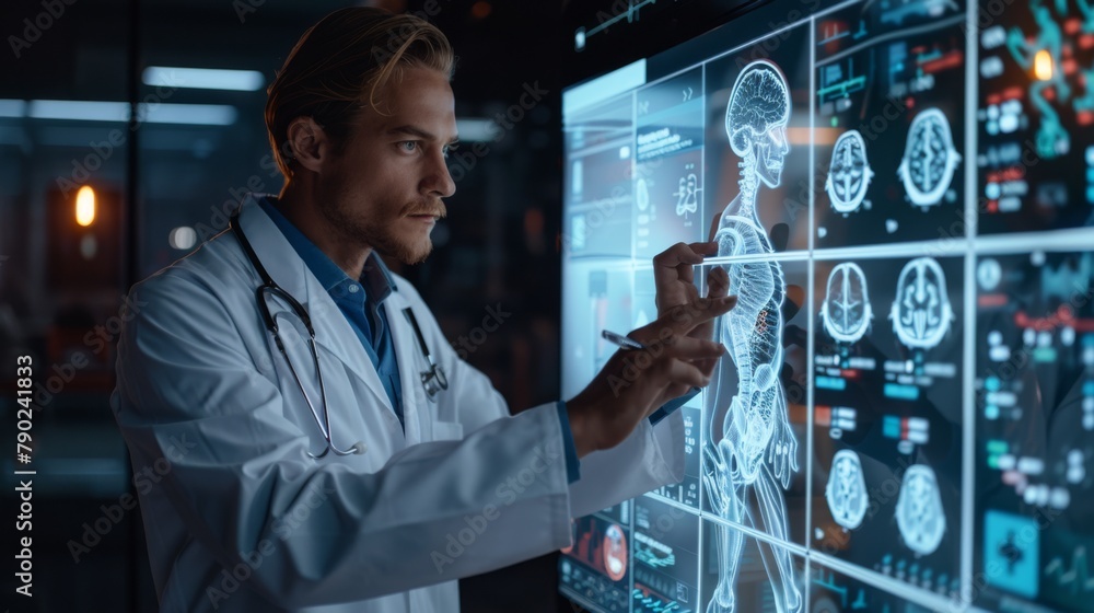 Obraz premium Doctor Analyzing Virtual Medical Data