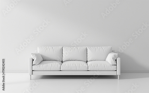 Photo of a minimalist white sofa mockup against an empty wall background, Generative AI