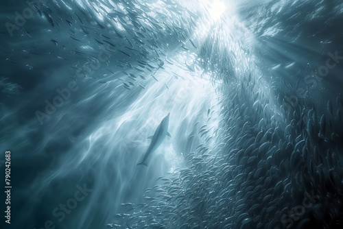 Underwater scene of a massive school of herring migrating.  photo