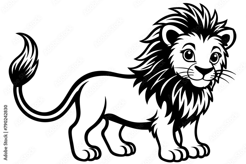 Fototapeta premium very cute baby lion, rainbow fur, full body, plain white background