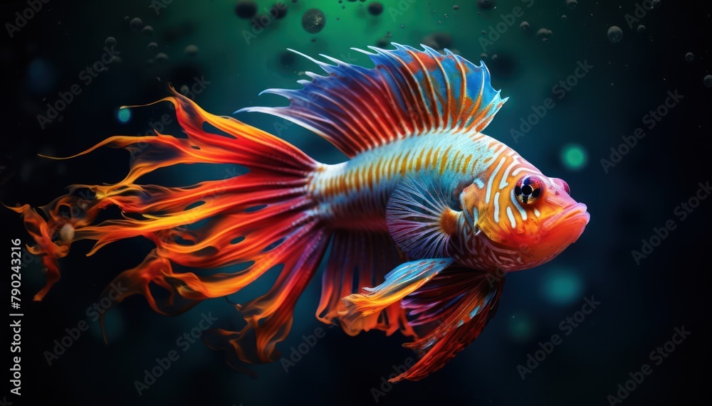 Colorful tropical fish with sharp fins, underwater sea life Colorful tropical fish with sharp fins, underwater sea life