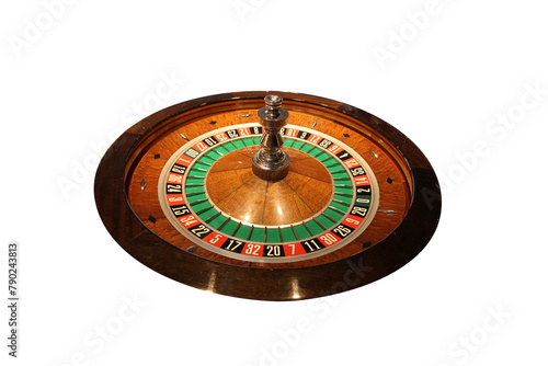 roulette wheel, isolated,  low side viewing angle , casino wheel 