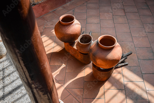 Red Clay Pottery Products at Chettinadu Style Heritage Homes in Karaikudi, Pallathur, Athangudi & Kothamangalam are the most lavish & exquisite architectural beauty.  photo