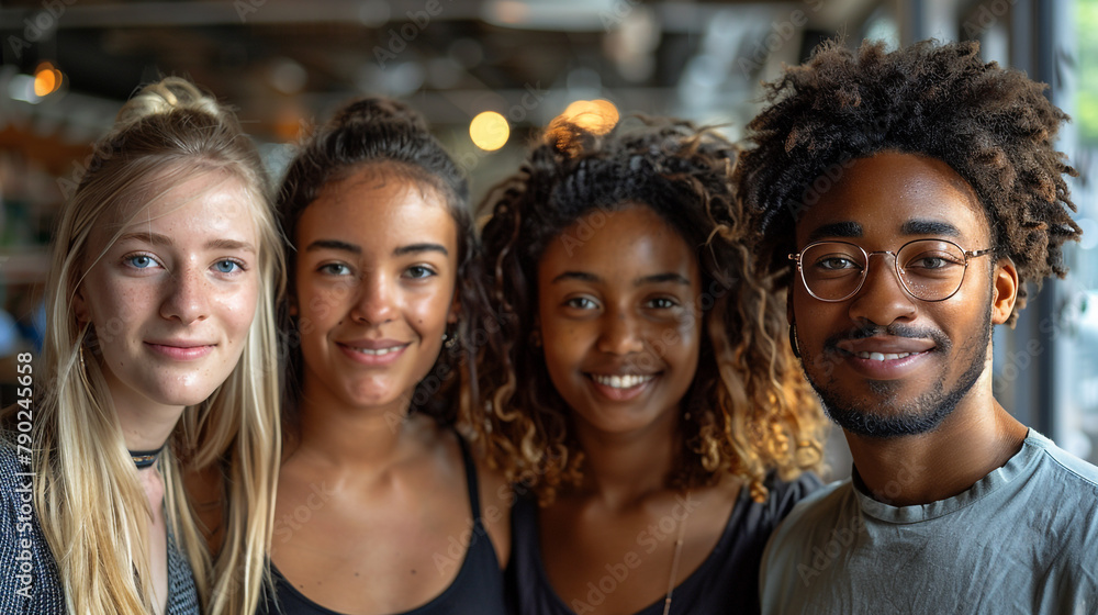 Portrait of smiling friends looking at the camera and smiling. Diverse friends standing together at startup. Group of young friends boys and girls. Portrait of smiling friends looking at the camera and smiling. Diverse friends standing together at startup. Group of young friends boys and girls.
