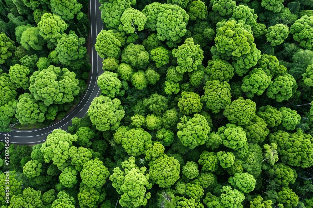 Vivid top-down view of a lush forest canopy, a powerful image of nature's vitality and its role in climate regulation and carbon sequestration Vivid top-down view of a lush forest canopy, a powerful image of nature's vitality and its role in climate regulation and carbon sequestration