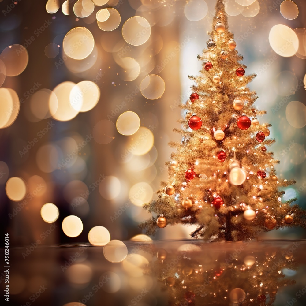 At its heart is a beautifully blurred image of a Christmas tree adorned with twinkling lights and ornaments. Ai generated At its heart is a beautifully blurred image of a Christmas tree adorned with twinkling lights and ornaments. Ai generated