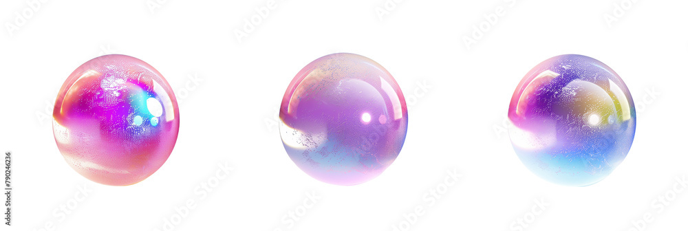 set of different holographic spheres in vivid colors, demonstrating various levels of opacity and light refraction, isolated on transparent background set of different holographic spheres in vivid colors, demonstrating various levels of opacity and light refraction, isolated on transparent background