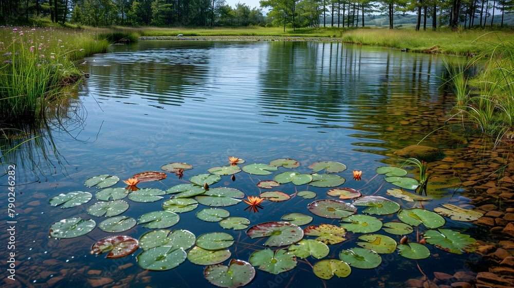 Tranquil Beauty: Pond Covered with Water Lilies