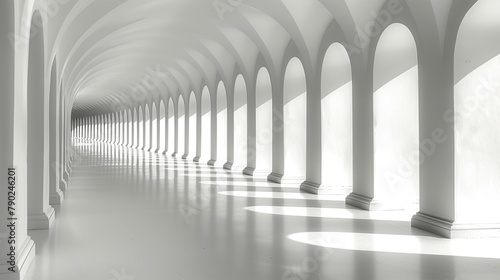 Minimalist hallway with symmetrical columns.