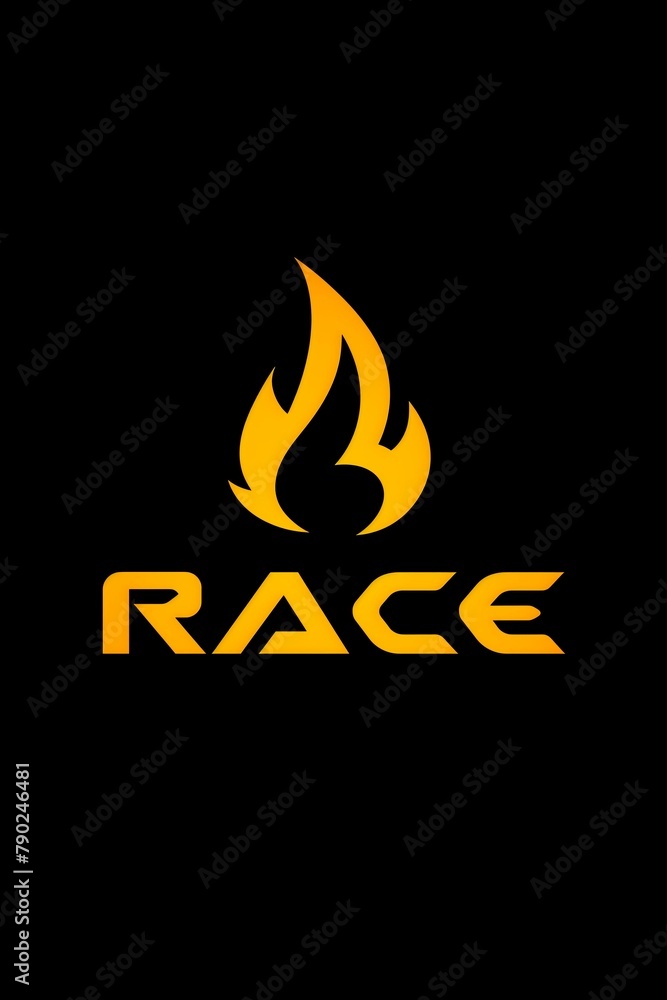 Race logo with yellow flame on black background Race logo with yellow flame on black background
