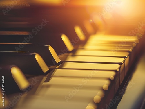 A background featuring the piano keyboard with selective focus, exuding warmth in its color tone
