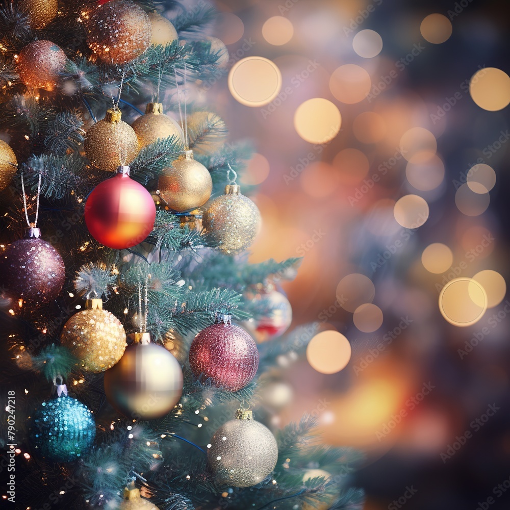 At its heart is a beautifully blurred image of a Christmas tree adorned with twinkling lights and ornaments. Ai generated At its heart is a beautifully blurred image of a Christmas tree adorned with twinkling lights and ornaments. Ai generated