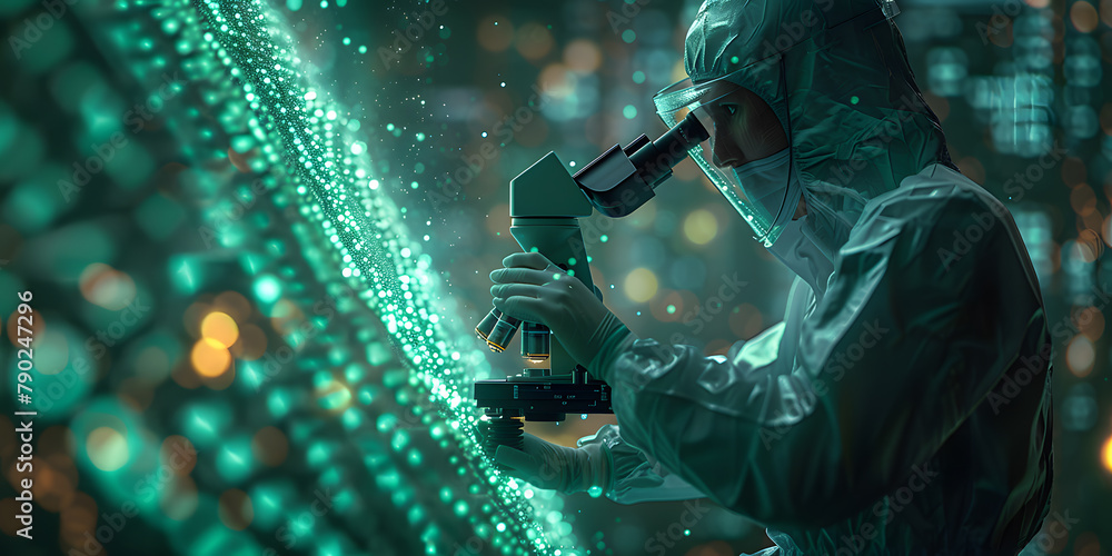 Advanced Doctor Examining Patient's Genetic Model in Modern Hospital - Realistic Business Technology Background Advanced Doctor Examining Patient's Genetic Model in Modern Hospital - Realistic Business Technology Background