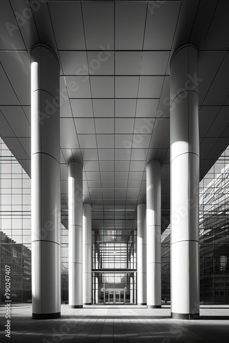 Black and White Photo: Elegant Art Deco Building with Geometric Columns