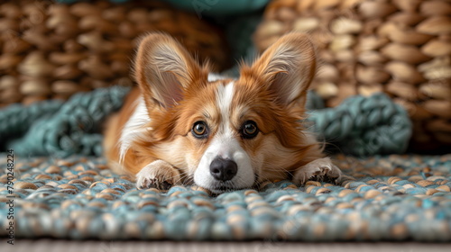 Portrait of a corgi dog looking attentively. A beloved pet in a beautiful home.  © W.O.W