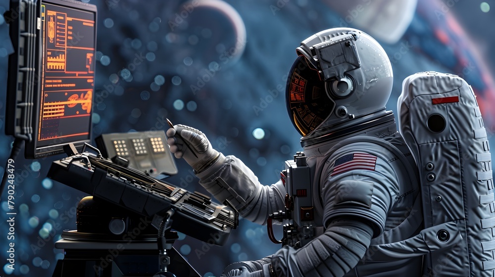 Astronaut Receiving Instructions from Command Center in Space Mission Astronaut Receiving Instructions from Command Center in Space Mission
