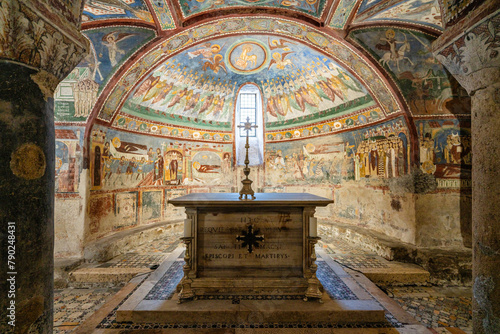 Interior view in the marvelous Anagni Cathedral Crypt. In the Province of Frosinone, Lazio, central Italy. July-24-2023
