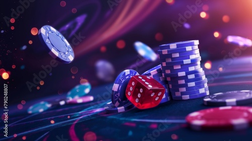 Online casino gambling concept with dice and chips
